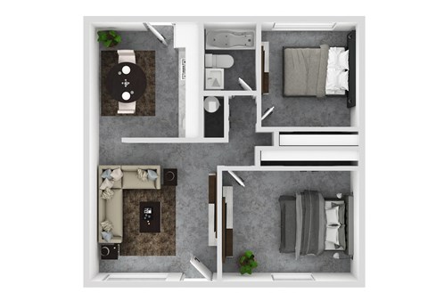 a floor plan of a bedroom with a bathroom and a living room